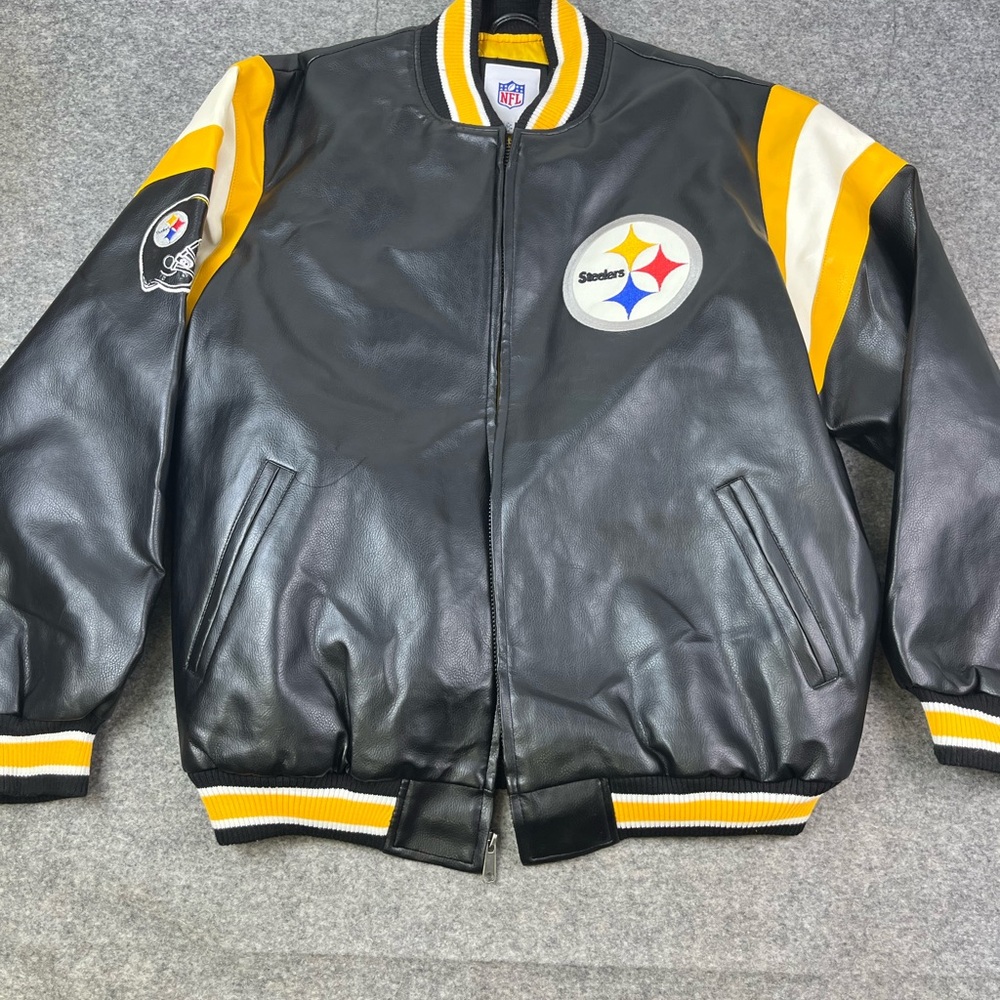 NFL Team Steelers Black and Yellow Leather Jacket